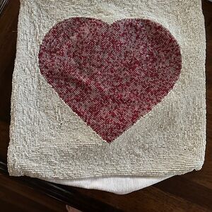 Bella Luxx Beaded Fabric Ted Heart decorative pillow cover